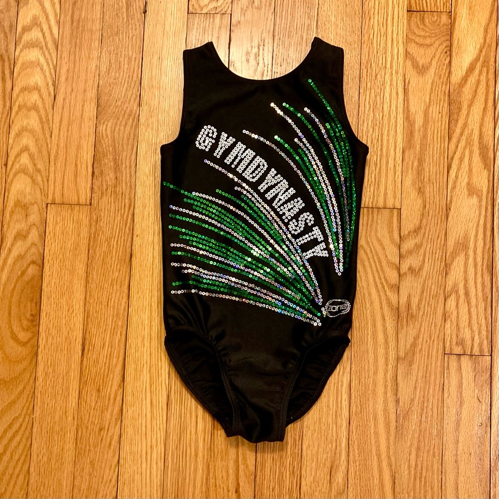 Ozone Leotard Gymdynasty Sequins Black Green YL Youth Large